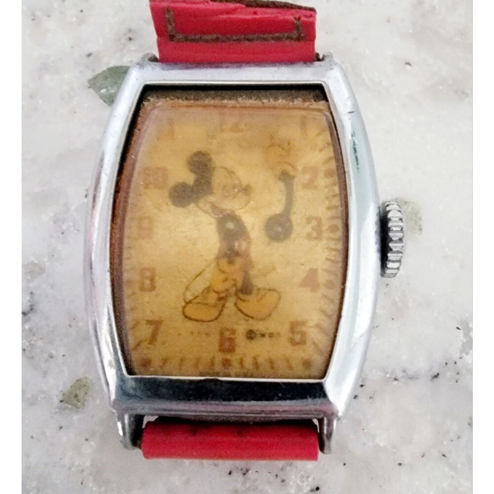 Vintage 1947 Mickey Mouse Ingersoll Wrist Watch Face *For PARTS*‎ Not Working